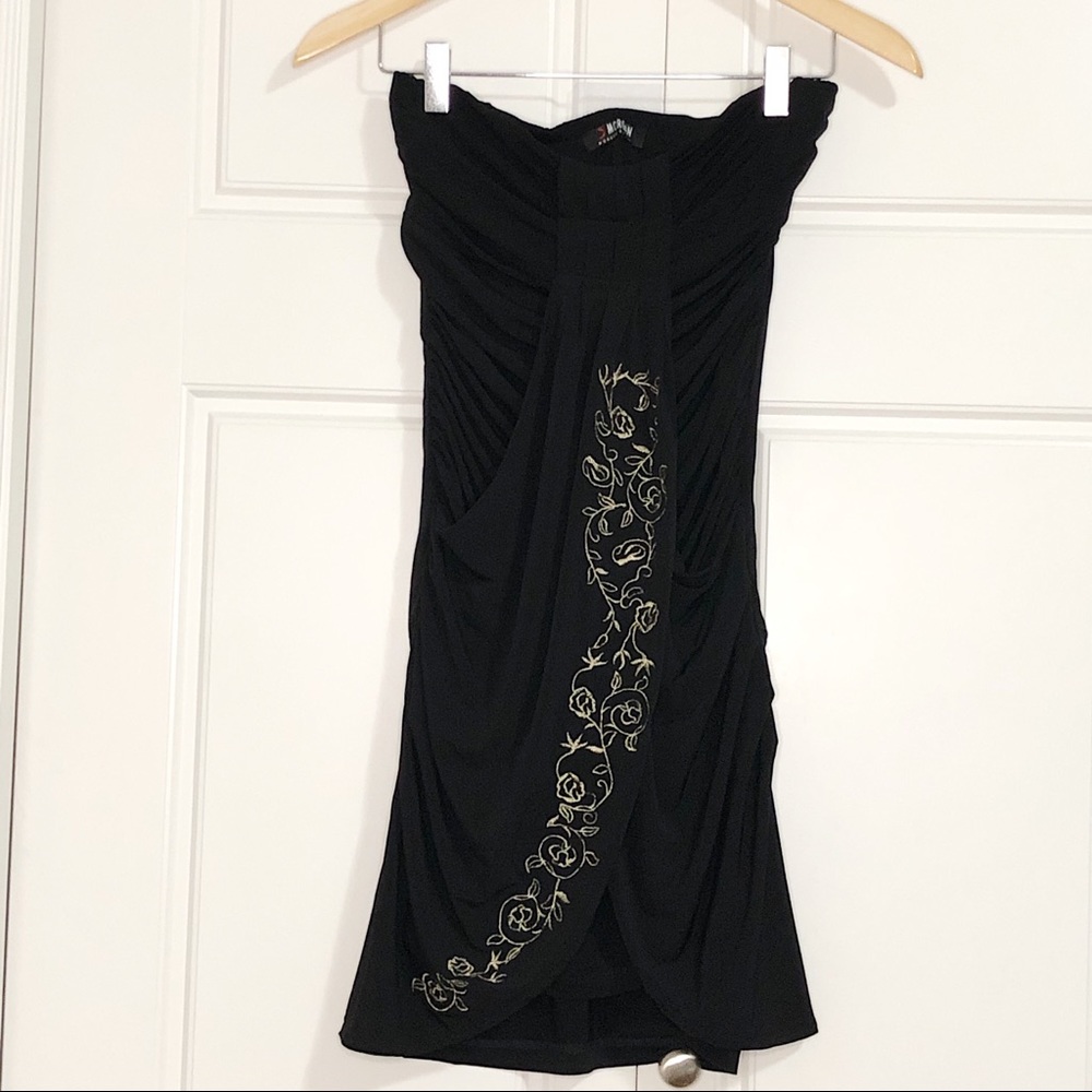 Morgan De Toi Women Strapless Black Printed Dress